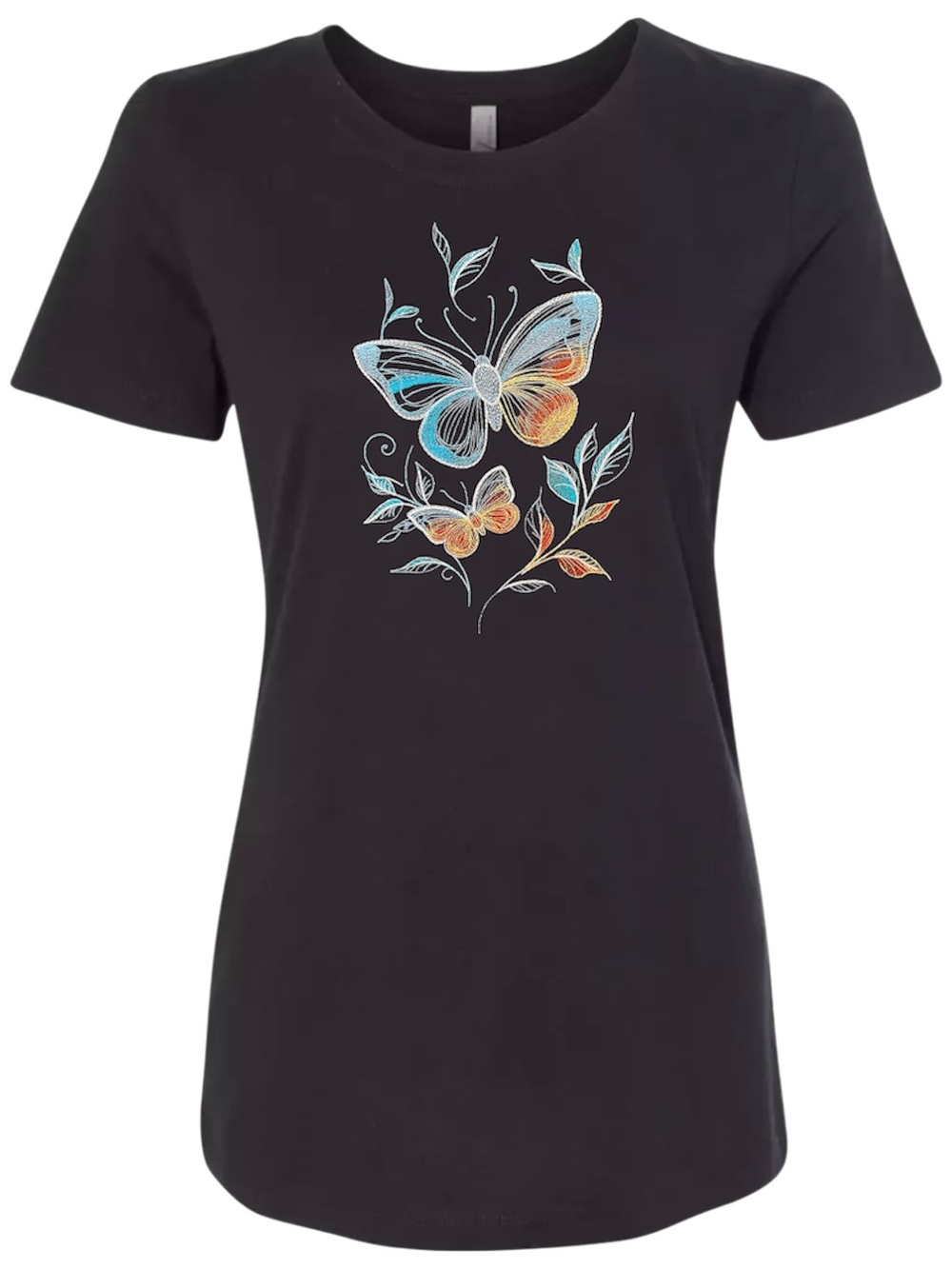 Elegant Embroidered Butterfly Floral T-Shirt | Women’s Nature Graphic Tee